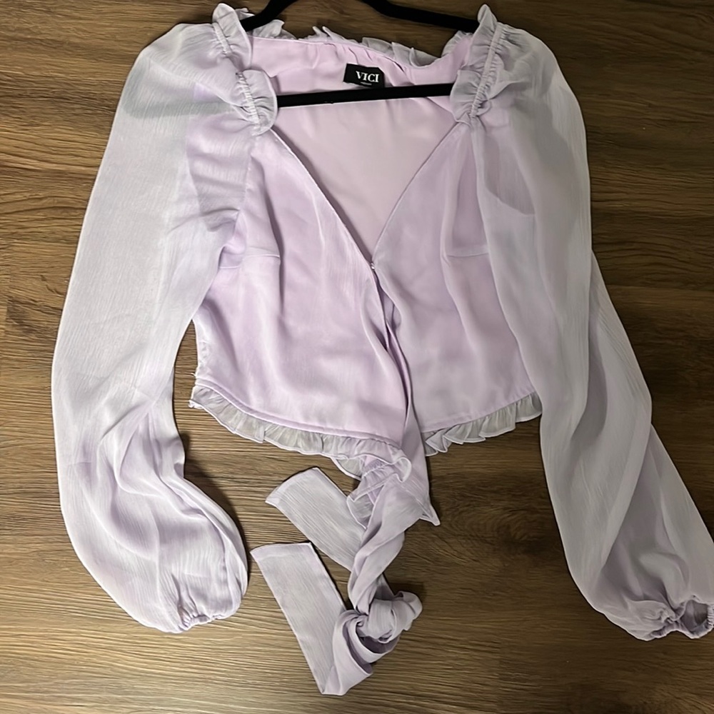 VICI Collection Crop Surplice Wrap Top Purple medium